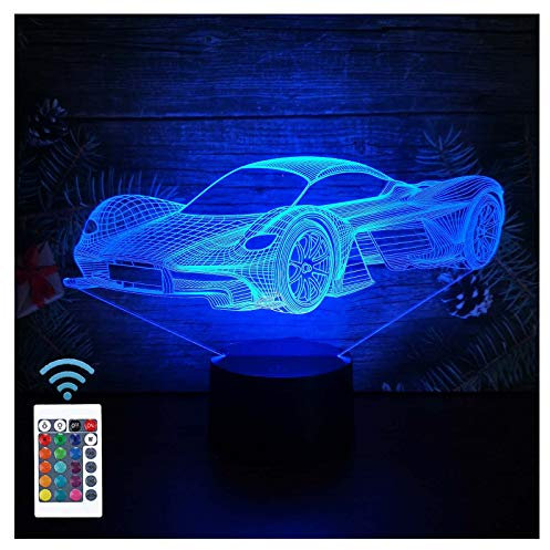 Comiwe Sportwagen 3D Illusion Nachtlicht Spielzeug,Haus Dekor LED Bettseite Tischlampe 16 Farben Ändern und Fernbedienung,Weihnachten Geburtstag Geschenk für Mädchen Junge Kinder Freunde und Familie