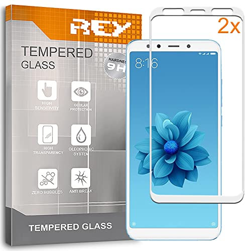 REY 2X Protector de Pantalla 3D para XIAOMI MI 6X - XIAOMI MI A2, Blanco, Protección Completa, 3D / 4D / 5D