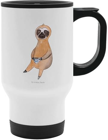 Mr. & Mrs. Panda Thermobecher Faultier Kaffee - Geschenk, Thermobecher für 400 ml, Kaffeetasse, Faultier Deko, Tasse mit Deckel, Isolierbecher,