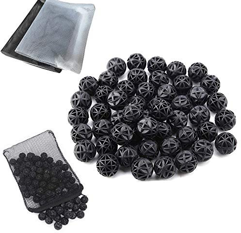CESFONJER 35 PCS 26mm Acquario Filtro Serbatoio di Pesci bio Palle bio-Palle per la Pulizia di filtrazione + (2 Pcs/15 * 20 cm) Acquario Filtro Sacchetti in Rete