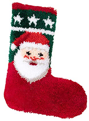 Hellery DIY Latch Hook Kits Cute Christmas Sock Rug Pattern Printed 20X16 inch, Crochet Needlework Crafts for Kids and Adults, Santa Claus
