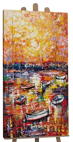 YS-Art XXL Abstrakt Acrylbild Hafen modernes Design Dekoration Boote