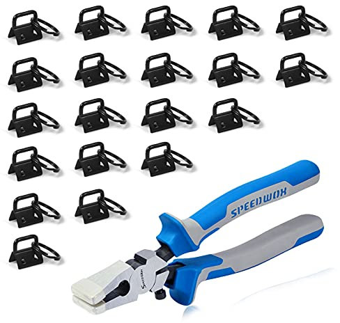 SPEEDWOX 20 Pcs 0.8 Dark Black Key Fob Hardware Set with Pliers, 8 Inch Glass Breaking Pliers with Rubber Tips TPR Handles, for Wristlet Keychain Key Lanyard Making