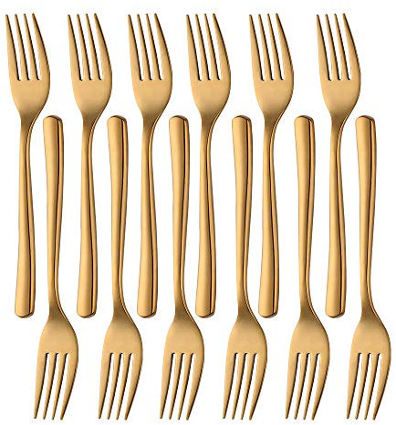 SUNSENGEUR 12 Piece Stainless Steel Dinner Forks Set Stainless Steel Table Forks Heavy Duty and Mirror Polishing, 7.6 Inches,Ideal for Wedding Festival Party Home Kitchen, Dishwasher Safe-Gold