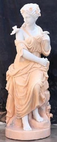 Casa Padrino Jugendstil Marmor Deko Skulptur sitzende Dame Weiß/Beige 50 x 50 x H. 130 cm - Gartendeko Statue - Terrassen Deko Figur