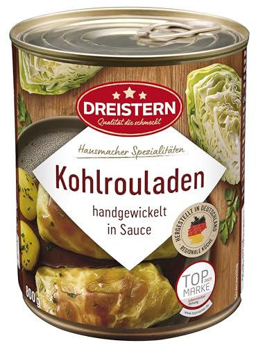 DREISTERN Kohlrouladen 800g I Mit würziger Fleischfüllung in Sauce I Herzhaftes Fertiggericht in recyclebarer Konservendose I Lange Haltbarkeit dank natürlicher Konservierung I Hausmacher Qualität