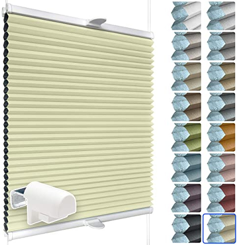 SchattenFreude Waben-Plissee für Fenster | 100% verdunkelnd/Blackout | Mit Klemm-Haltern | Klemmfix ohne Bohren | Hellgelb (Weiße Rückseite), Breite: 45cm x Höhe: 130cm