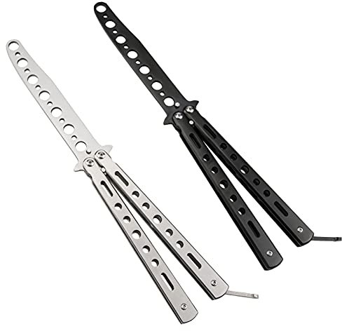 JIUAI 2 Pcs Butterfly Knife, Balisong Butterfly Trainer Practice Butterfly Trainer,Pocket Practice Training Knifes,Stainless Steel, Unsharpened Blade 100% Safe for Practicing Flipping Tricks