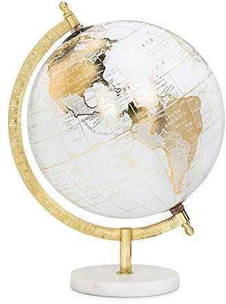 Abbott Collection 57-LATITUDE-18 Drehender kleiner dekorativer Globus, weiß/gold, 27,9 cm hoch
