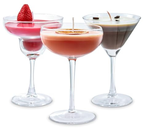 MikaMax Cocktail Candles Set - 3 Scented Cocktail Candles - Passion Martini, Strawberry Daiquiri & Espresso Martini - 25 Hours Burn Time - Original Gift for Women & Cocktail Fans