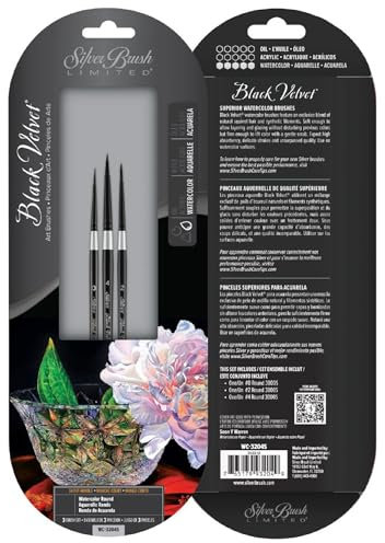 Silver Brush Limited WC-3204S Black Velvet Fine Line & Detail Set, Set of 3 Brushes, Round Brush Sizes 0, 2, and 4