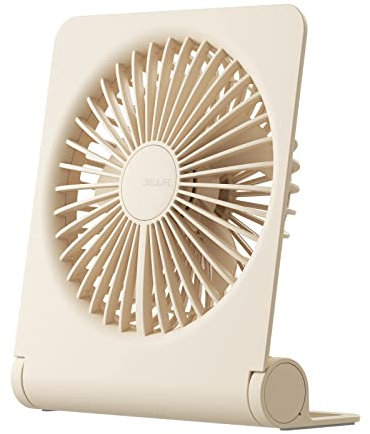 JISULIFE Small Desk Fan, Portable Table Fan USB Rechargeable 4500 mAh Battery, 160° Foldable Strong Wind Ultra Quiet 4 Speeds for Office, Home, Camping – Brown