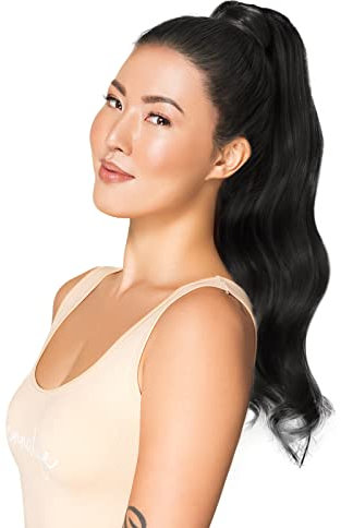 WENNALIFE Pferdeschwanz Extension, 55cm 90g Tief Schwarz Echthaar Clip in Haarteil - Remy Echthaar Zum Umwickeln