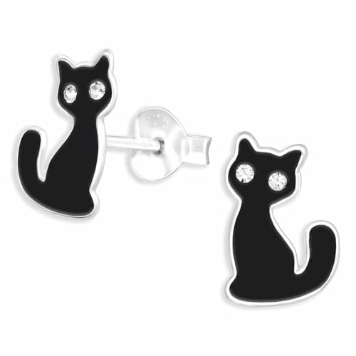 Monkimau Schwarze Katzen Ohrstecker Ohrringe aus 925 Silber Schmuck Silberohrringe Medizinisch für Kinder Mädchen Damen Frauen