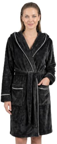 Gräfenstayn Bademantel Damen flauschig mit Kapuze - Kuschelfleece - Öko-Tex Standard 100 - Morgenmantel leicht & kurz - Größe S - XXXL
