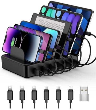 50W 6 Ports Multi Charger Station, USB Charging Dock for Multiple Devices