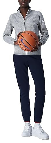 Champion Damen Legacy Sweatsuits Heritage W-Ultralight Powerblend Fleece High-Neck/Rib Cuff Sportanzug, Helles Melangegrau/Marineblau, L