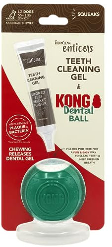 TropiClean Enticers Kong Dental Ball Kit for Large Dogs | Teeth Cleaning Gel | Smoked Beef Brisket Flavor | 29.75 ml