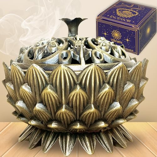 VIBRATIS Porte-Encens Lotus, Encensoir pour Charbon, Cônes, Sauge et Palo Santo, Élégant et Durable, Brûleur d'Encens pour Ambiance Relaxante et Apaisante