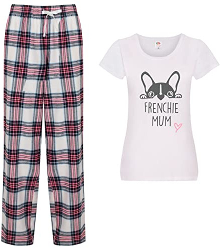 60 Second Makeover Limited Frenchie Mum Pyjamas Ladies Tartan Trouser Bottoms Pyjama Mothers Day French Bulldog Pink