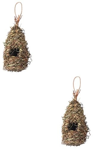 POPETPOP 2pcs Handmade Straw Bird Nest straw garden bird house straw bird breeding house bird hanging house bird shelter outdoor decor handwoven bird shed straw nest Grass the bird's nest