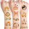 Qpout 20 Blatt Glitzer Hippie TemporäreTattoos für Kinder und Erwachsene, Temporäre Groovy-Hippie-Tattoos, Retro-Party Frieden und Liebe der 70er Jahre Blumen Geburtstagsparty Dekorationen