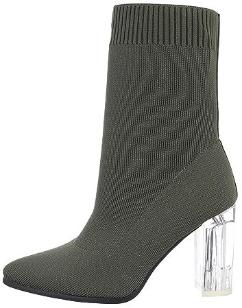 Ital Design Damenschuhe Stiefeletten High-Heel Stiefeletten, DE11233-, Textil, Olive, Gr. 39