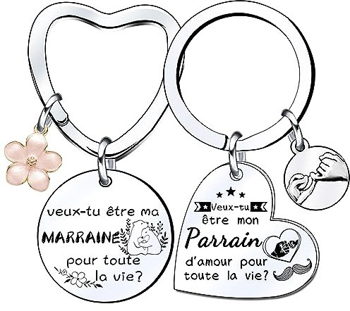 Lumengqi Cadeaux de Noël pour Parrain Marraine 2 Porte-clés Parrain et Marraine Cadeau Parrain Marraine Demande Cadeau Annonce Parrain Marraine Naissance Baptême Communion Cadeau Surprise Noël