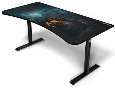 Arozzi Arena Gaming Tisch - Groß 160x82cm Gaming Schreibtisch für kleine Räume - Höhenverstellbar PC Tisch mit Full-Surface Mikrofasermauspad - Kabelmanagement und stabile Stahlbeine - Omega