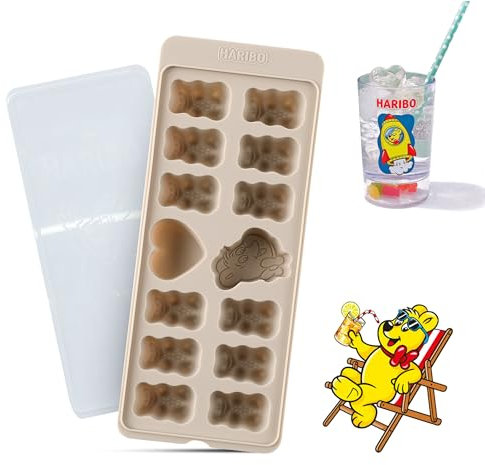HARIBO Silicone Ice Cube Tray with Lid, Easy-Release & Flexible - DIY with HARIBO Goldbears as Ices, Cookies, and Chocolates, Funny Shape Ice Tray for Freezer, BPA Free, Dishwasher Safe (Gray)
