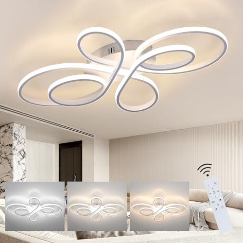 ZMH Deckenlampe LED Deckenleuchte Dimmbar - Wohnzimmerlampe Groß 100cm Wohnzimmer 90W Modern Weiß Schlafzimmerlampe Schlafzimmer mit Fernbedienung Design Deckenbeleuchtung für Esszimmer Büro Küche