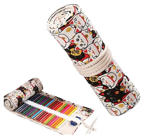 Roll up étui à Crayons Avec Trous,Crayon De Couleur Enroulable,Crayon Enroulable Toile,Toile Crayons Rouleau,Trousse à Crayon Enroulable,Crayons Rouleaux De Toile,Pour Crayons,Stylos,24 Trous,34x20cm