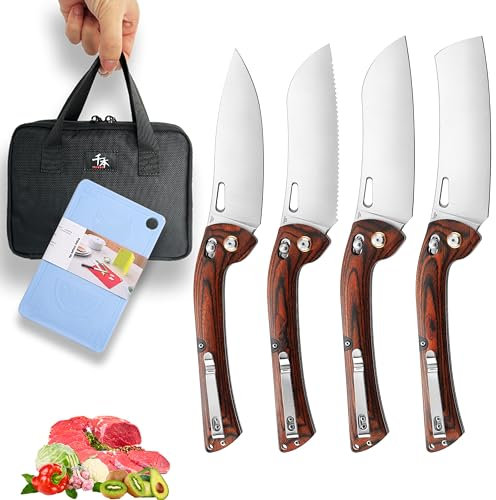 SENBON Lot de 440 couteaux de cuisine pliants Sharp - Pratique - Manche en bois coloré - Pour camping, barbecue, extérieur - Clip arrière - Portable