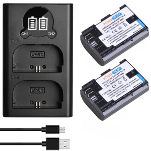 PowerTrust 2Pcs LP-E6N LP-E6 Akku mit Ladegerät für Canon EOS 5D Mark III, 7D Mark II, 90D, 80D, 70D, 60D, 6D, 5D Mark IV, 5DS, R5, R6, R7