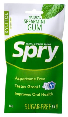 Spry Fresh Gomme da Masticare Naturale allo Xilitolo per l'Igiene Orale - Senza Aspartame, Senza Zucchero, Non OGM, Senza Glutine (Spearmint, 55 Count - Pack of 1)
