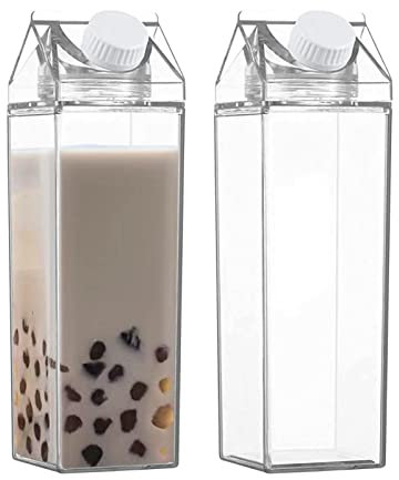 Gomice 2 Botellas Agua Cartón Leche Transparente,Botella Leche Cuadrada 500 Ml/1000 Ml,Reutilizable para Almacenar Bebidas En El Refrigerador, Camping, para Leche, Zumo De Naranja, Limonada, Cerveza