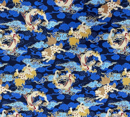 Jukway Baumwollstoff Meterware, 50cm X 145cm, 100% Baumwolle Stoffe zum Nähen Bronzierendes Goldenes Muster, Stoff Meterware Baumwolle Quilten DIY Dekoration Handwerken (06- Muster, Blau)