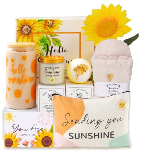 MEIMUCUL Coffret Cadeau Femme,Tournesol Cadeau Meilleure Amie Femme,Idée Coffret Anniversaire pour Meilleure Amie,Sœur,Collègues,Coffret de Rétablissement Féminin