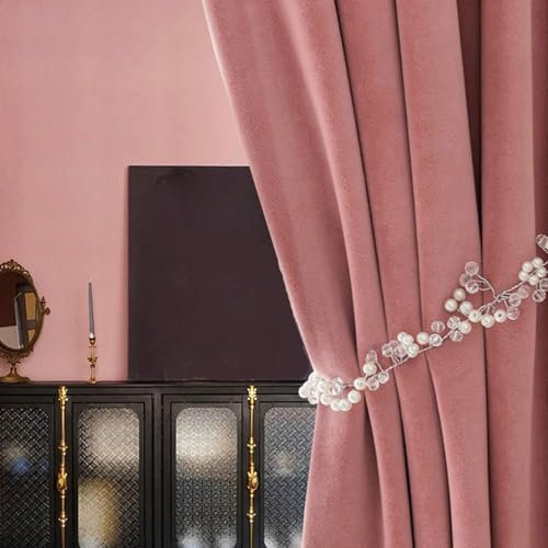 Epinki Rose Verdunkelungsvorhänge Kräuselband 2er Set, Einfarbig Gardinen Vorhänge Verdunkelung, Ösen Ösenschal 2er Set Samt Dekoschal Fensterschal für Wohnzimmer, Jeder B 102 x H 160cm