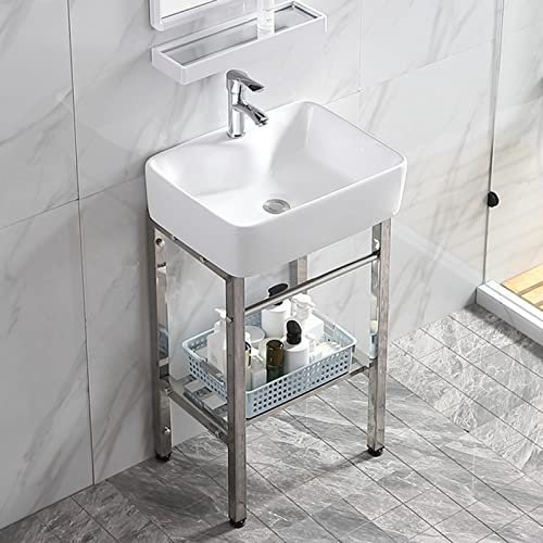 Fregadero de Cocina, Utilidad doméstica para Cuarto de Lavado, Lavabo Independiente, Lavabo de Porcelana de Cocina de cerámica, Rectangular con Estante de Acero Inoxidable para baño de granj