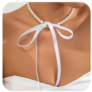 Cybche Perle Schwarzes Halsband mit Schleife - Langes Schwarzes Band Perlenkette Barock Schmuck für Frauen