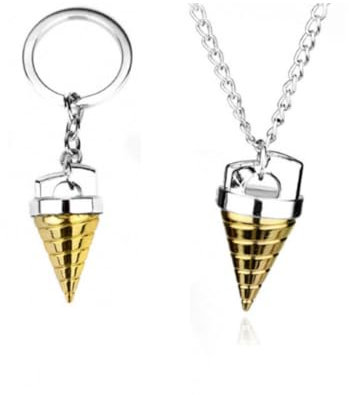 SXYNIO Tengen Toppa Necklace Keyring 2pcs Set Tengen Toppa Core Drill Pendant Jewelry Gurren-Lagann Metal Necklace Keychain