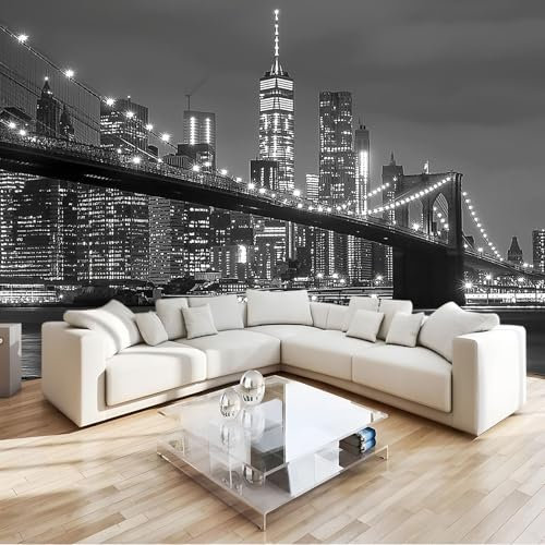 Fototapete New York City Brooklyn Bridge Grau 400x280 cm 3D Vliestapete Wandbild, Mustertapete Moderne Wandtapete, Wohnzimmer Schlafzimmer Kinderzimmer Büro Flur Wanddeko
