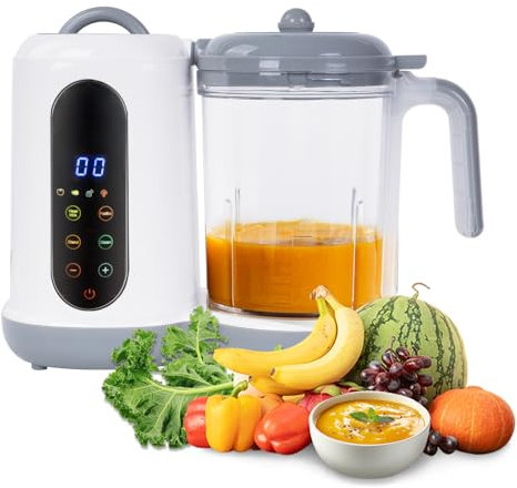 Hoapin Robot de Cocina Infantil 4 en 1, Batidora Multifunción para Bebé, Vaporera Cocinar Vapor, Cocina y Trocea Automáticamente, Control por Pantalla Táctil