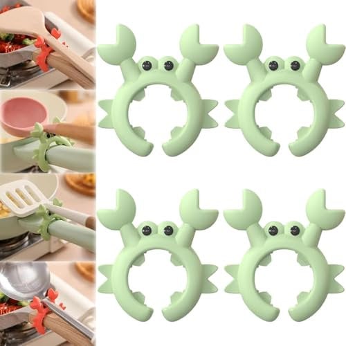 Creative Crab Shaped Spatula Rack,Crab Utensil Holder,Crab Spoon Holder for Pot,Anti Scalding and Overflow with Non Perforated Fork Spatula Rack Cooking Pot Clip Kitchen Gadgets