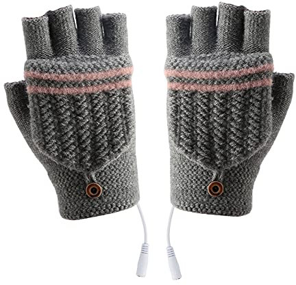 Petyoung Unisex USB Heated Gloves, Winter Full & Half Fingers Warmer Laptop Gloves Mittens for Women Men Girls Boys- Best Winter Gift Choice (Women Grey)