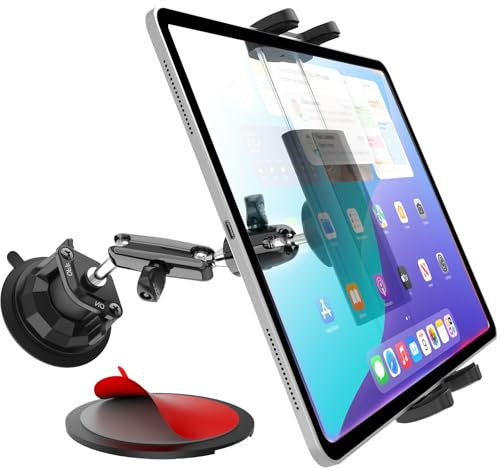 Wukanleng LKW Tablet Halterung Auto mit 8.5cm Saugnapf, Armaturenbrett Windschutzscheibe Tablet Halter mit Metallverstellarm um 360° Drehbar für 4,7–13 iPad Pro/Air/Mini, iPhone, Galaxy Z Fold