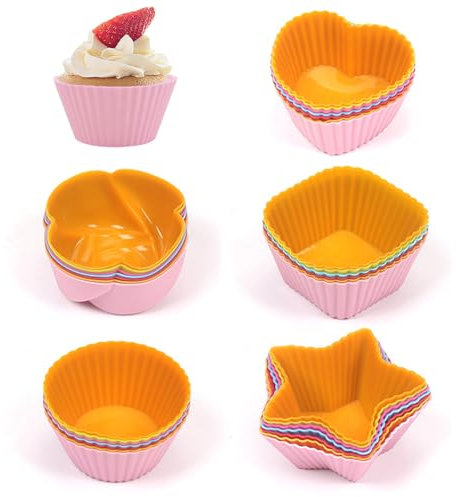 Stampi per muffin in silicone, Guador 30 Stucco Muffin Mold Silicone Baking Mold, 5 tipi Stampi 6 colori Stampi riutilizzabili muffin fatti di alta qualità, Stampo per muffin rivestito antiaderente