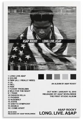 DHWDPO Poster Rocky Album, Long Live ASAP-Poster, Leinwand, Wandkunst, Dekor, Gemälde für Zuhause, Wohnzimmer, Schlafzimmer, 40 x 60 cm, ungerahmt