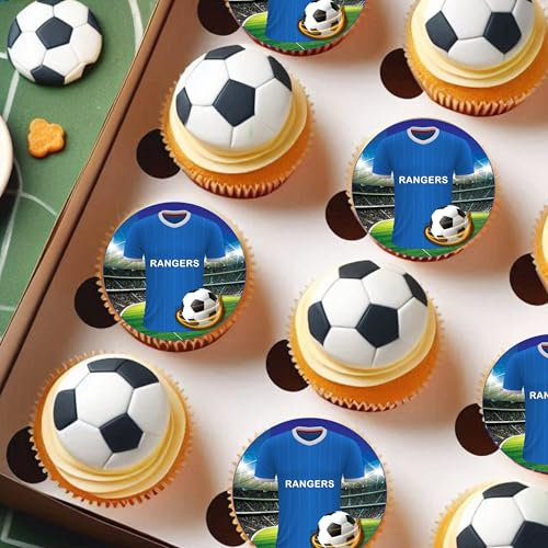 Rangers Football Team Colours Personalised Edible Cake Topper Printed on Icing Sheets, Round, Square, Costco, Cupcake Toppers - Happy Birthday (3. Cupcake Toppers)